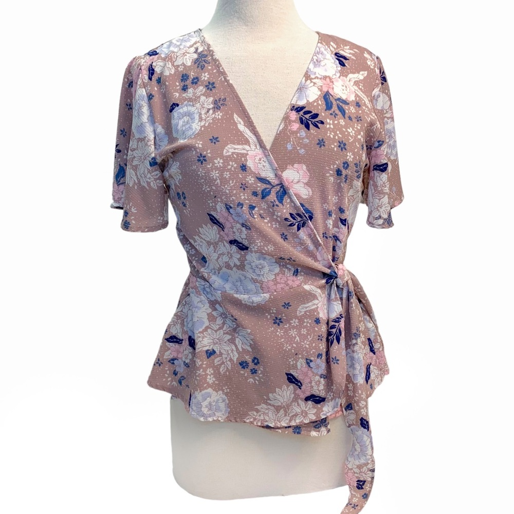 One Clothing Floral Flowy Wrap Blouse